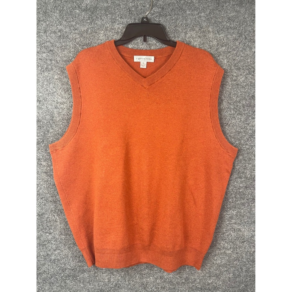 Cypress Links Sweater Vest Mens XL Orange Cotton V-Neck Knit Golf